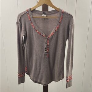We the Free Rainbow Thermal Henley Top Lavender